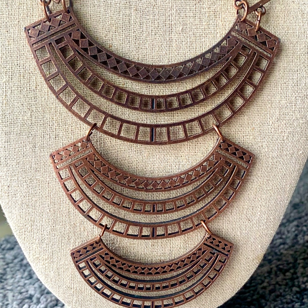 Vintage Art Deco Geometric Copperplate Necklace